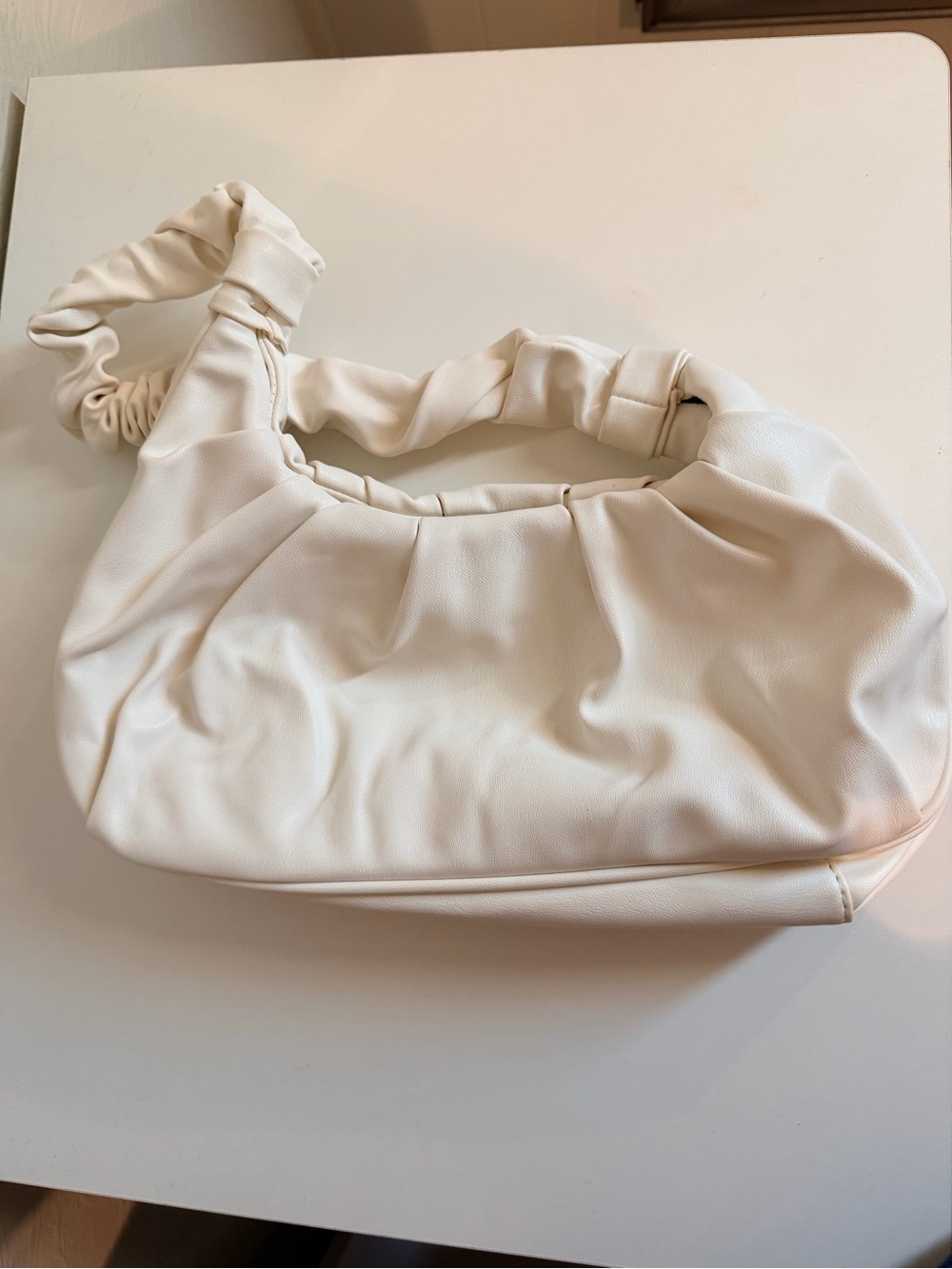 Soft Cream Ruched Shoulder Bag with Gathered Strap